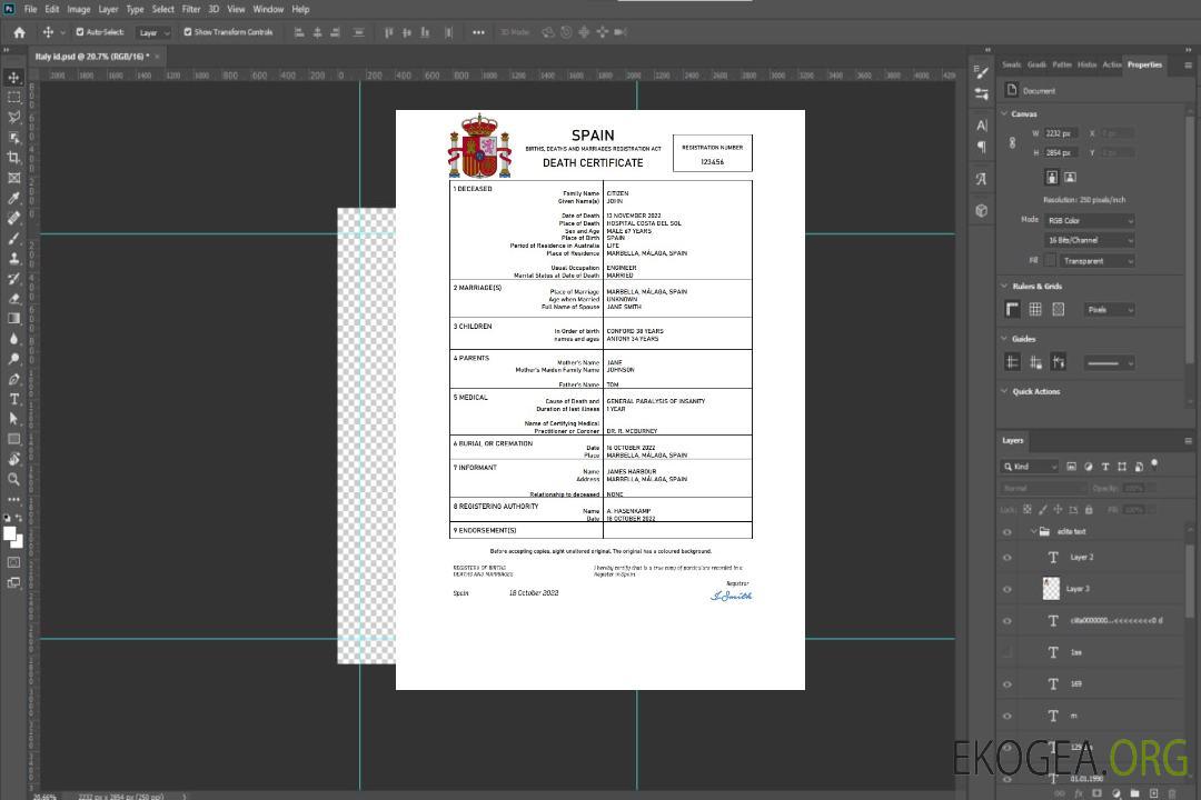 Modèle Word et PDF de certificat de décès en Espagne template